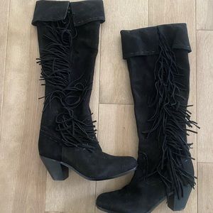 Sam Edelman Tall Fringe Boot with Heel Size 8 Black